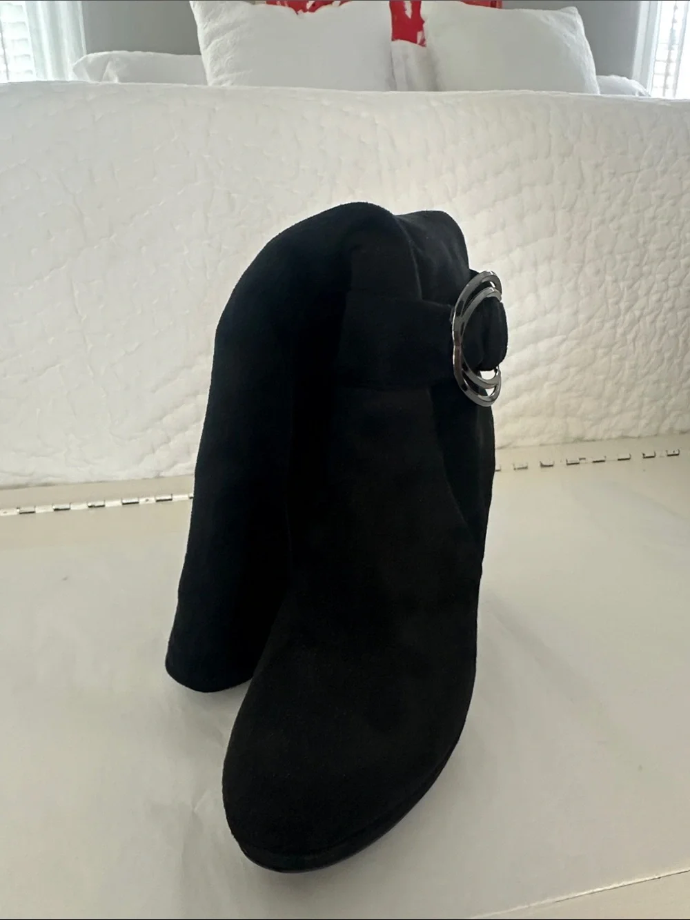 Black Over-the-Knee Suede Boots with Decorative Buckle
